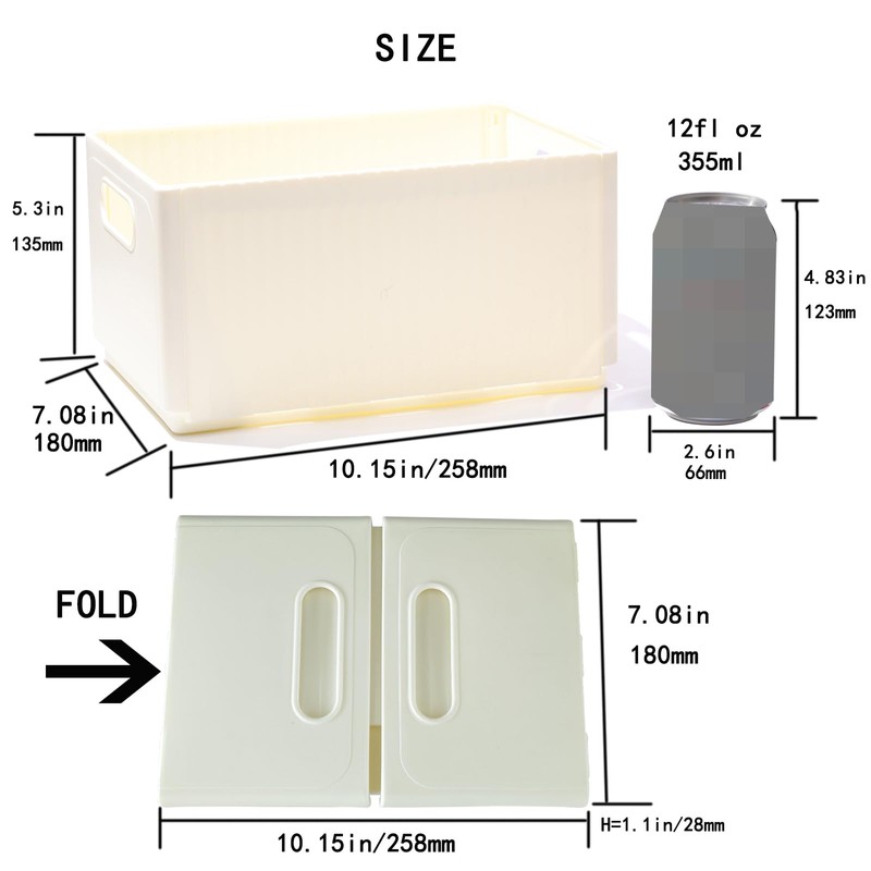 Small Narrow Storage Bins 10.2"(L)×7.1"(W)×5.3"(H) Foldable Plastic Baskets
