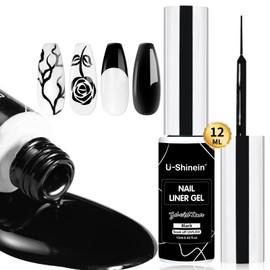 U-Shinein 12 ml Painting Liner Gel Polish, High-gloss, Long-lasting Gel Art Classic Black Paint French Butterfly Lines Built-in Fine Nail Brush Soak Off UV/LED Nail polish Nail Gel Nail Art Manicure