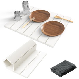 Stone Dish Drying Mat for Kitchen Counter,12"(L)×16"(W) Collapsible Fast-Drying Diatomaceous Earth Mats with Towel Sanding Tool,Versatile Stone Drying Mats for Cups Dishes Bottles