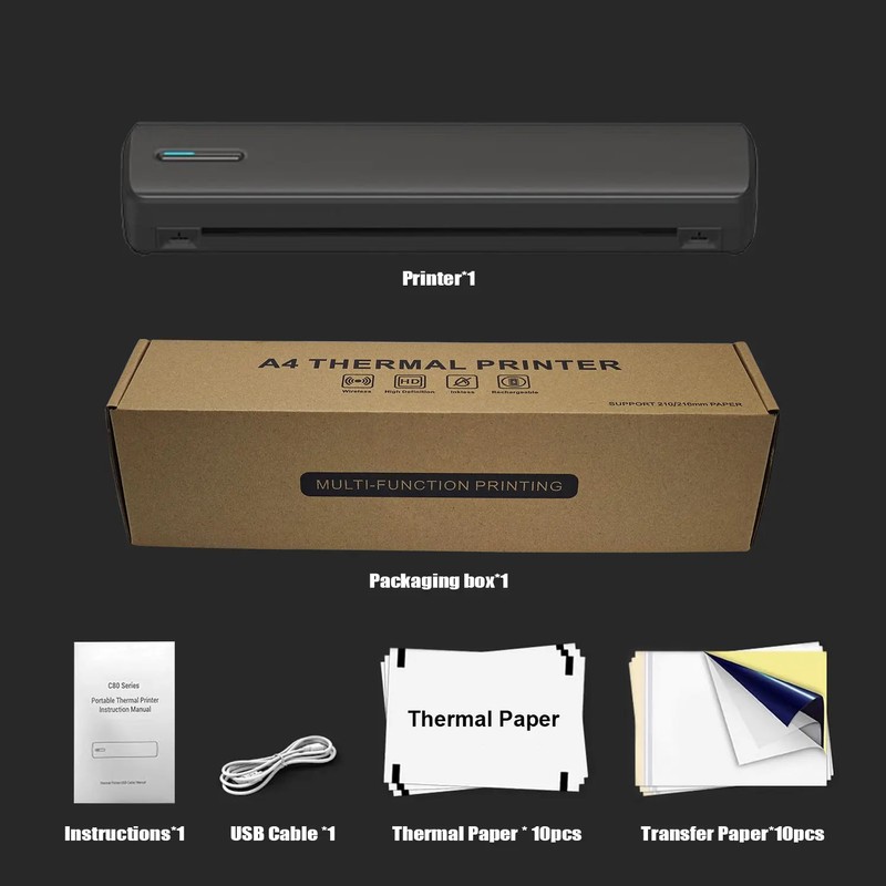 Portable A4 Thermal Printer for Travel & Work – Inkless