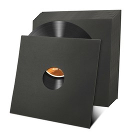 Oungy 10 PCS 12" Vinyl Record Sleeves 350GSM Blank Album Jackets Cardboard Record Jacket with Hole Outer Album Covers LP Record Jackets Anti Static LP Vinyl Record Storage Protector Covers, Black