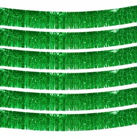 6 Pack 10 Feet Foil Fringe Garland Metallic Foil Tinsel Fringe Garland Wall Hanging Foil Fringe Banner for Parade Floats, Wedding, St. Patrick's Day, Christmas, Birthday (Green)