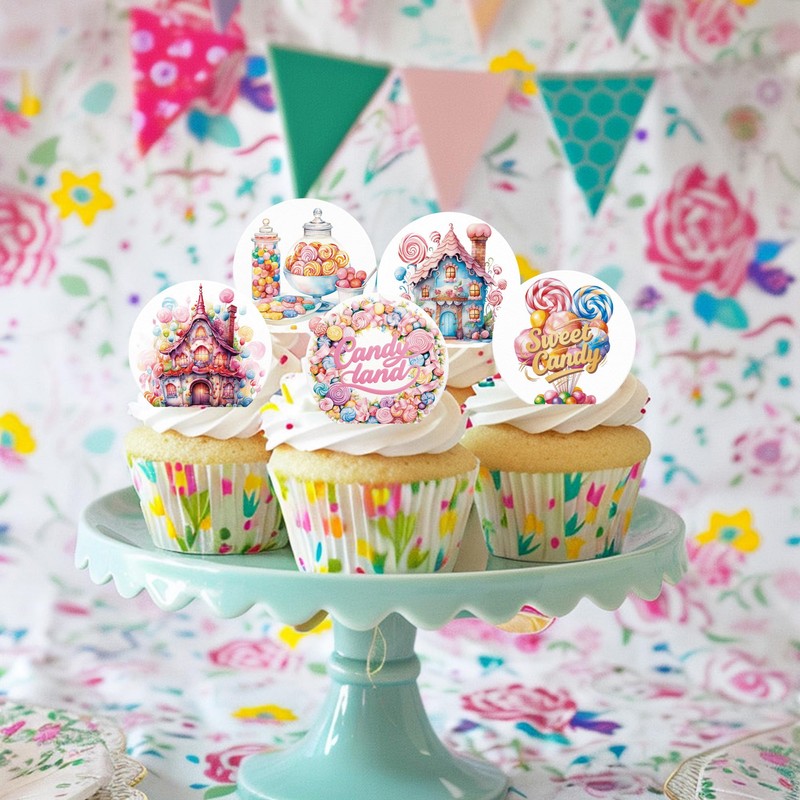 Fyeoxle 36PCS Edible Candyland Cupcake Toppers Wafer Paper Sweet Candy