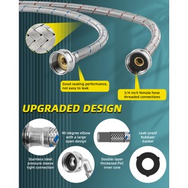 Washer Hoses 6ft Premium Stainless Steel Washing Machine Hoses- Burst Proof (90 Degree Elbow, 2-Pack) Red and Blue Water Connection Inlet Supply Lines by AMI PARTS