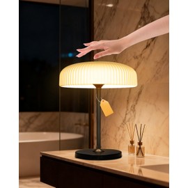 Cordless Table Lamp: Portable Rechargeable Waterproof Lamp for Shower Bathroom Kitchen Counter Outdoor Patio - Aesthetic Mushroom Design, Gifts for Women Mom, Battery Operated, USB & Solar Powered