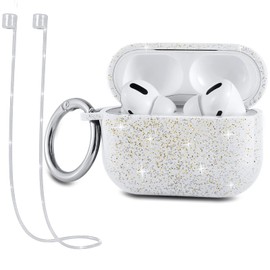 Airpods Pro Case DMMG Compatible Airpods Pro with Keychain Anti-Lost Strap, Cute Shiny Airpod Pro Cover for Girls Women, Airpod Pro Case Silicone White