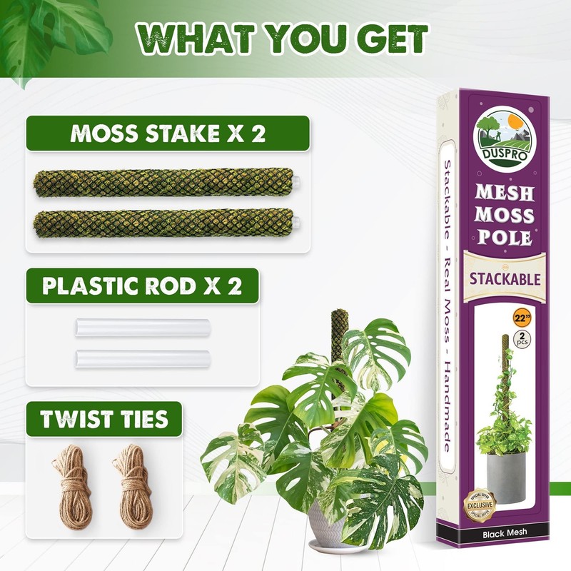 DUSPRO Stackable Mesh Moss Pole for Plants Monstera Potted Plant