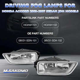 Fog Light Assembly Compatible with 2003–2007 Honda Accord 4-Door Sedan Driving Front Bumper Fog Lamp Kit with H11 12V 55W Halogen Bulbs & Wiring Harness Kit (Clear Lens)