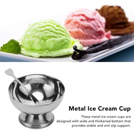 Metal Dessert Bowl, Set of 4, Widely Used Ice Cream Metal Cup Food Grade Stainless Steel with Forks for Party