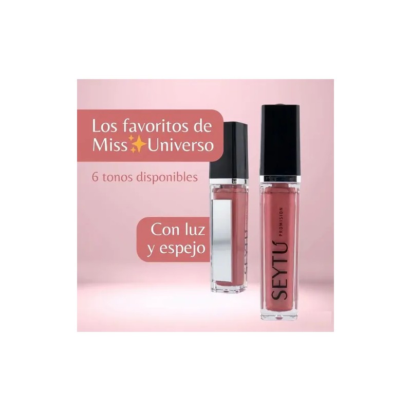 Brillo Gloss Labial Seytú Color Rubi Con Luz Y Espejo