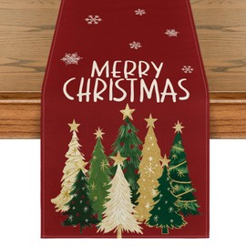 Artoid Mode Red Pine Trees Stars Christmas Table Runner, Seasonal Winter Xmas Kitchen Dining Table Decoration for Home Party Decor 40x180 cm