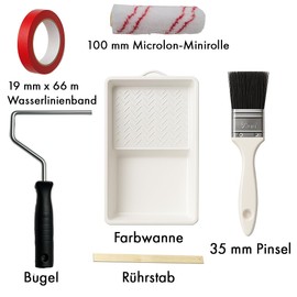 Mäster Boat Paint Roller and Brush Set - Complete Set with 100mm Microlon Mini Roller, Shackle, 35mm Brush, Stirring Stick & 19mm x 66m Waterline Tape - Painting Boats and Precise Edges