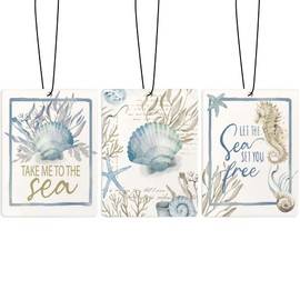 ZFQ Retro Blue Beach Car Air Freshener, Coastal Seashell Starfish Beachy Air Freshener Hanging 3 Pcs for Cars Closet Drawer or Books, Blue Preppy Beach Car Accessories Mirror Decor for Women