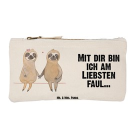 Mr. & Mrs. Panda Size S small make-up bag sloth couple - gift, cosmetic bag, sloth decoration, sloth love, love, sloth gift, White, Hand drawn