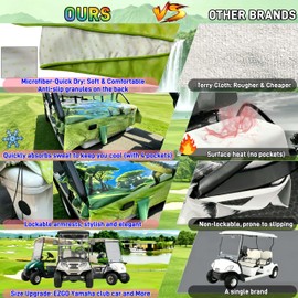 WUKO HUNT Golf Cart Seat Covers - Quick-Dry Cooling Seat Blanket with 4 Front Pockets, Microfiber Suede, Non-Slip, Sweat Absorption, Fit EZGO Yamaha Club Car Epic and Other 2-Person Seats, All-Season