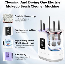 ATIDIE- 【Funcionamiento con un solo toque】El limpiador eléctrico de brochas de maquillaje tiene un diseño simple de un botón: solo conéctelo, agregue el limpiador y presione para comenzar. También pue