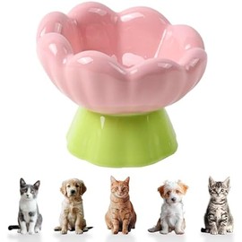 Ceramic Elevated Cat Bowl - Pink Tulip-Shaped, Protects Spine, Whisker Friendly - Ideal for Indoor Cats & Small Dogs - Height 4.1 inch