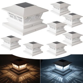 TW SHINE 8 Pack Solar Outdoor Fence Post Lights, 2 Modes Post Cap Lights Waterproof Warm White/Cool White for Yard, Garden, Porch, Patio Decor, for 4x4 5x5 6x6 Wood Posts, White