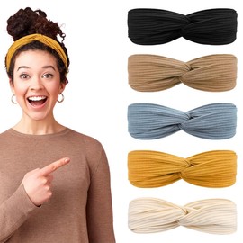 AIYVELU Pack of 5 Headbands, Women Non-Slip Short Hair Yoga Training Running Sports Elastic Hair Bands, Stretchy Soft Bohemian Hair Bands, Twisted Hair Headband, Girls Hair Bands