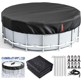 LXKCKJ 24 Ft Round Pool Cover with Above Ground Pool, Solar Swimming Pool Cover Protector, Winter Pool Cover with Accessories Set Ideal for Cold and UV Resistant, Dustproof (Black)