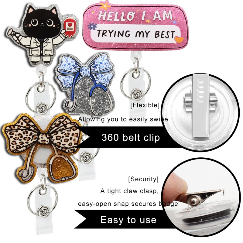 Retractable Badge Reel Cute with Clip and Key Ring for