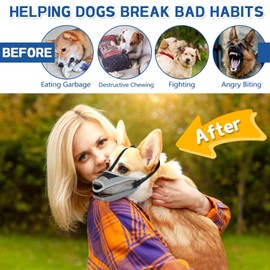 Dog Muzzle for Large Medium Small Dogs, Soft Mesh Muzzle for Dogs with Reflective Adjustable Strap, Prevent Biting Chewing and Licking, Dog Nose Open Design for Reduction Friction (Grey, XL)