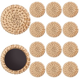 12 Pcs Rattan Fridge Magnets Boho Refrigerator Magnets with 1.18 in Magnet Rattan Decorative Magnets for Office Kitchen Whiteboard Locker Boho Magnetic Locker Decor (Natural Color)