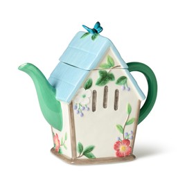 Certified International Flora 3D Birdhouse 32-Ounce Hand-Painted Ceramic Teapot with Pastel Floral and Butterfly Design, Ideal for Tea Serving, Hosting, and Decorative Kitchen Display, Multicolor
