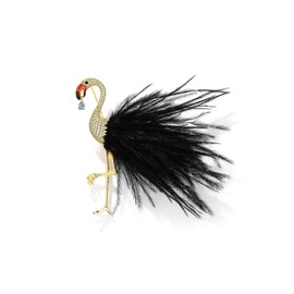 IMINI Flamingo Brooch with Pink Feather for Women Girls CZ Crystal Large Animal Badge Brooch Pin Fabric Dress Suit Tie Accessories Jewelry, Copper, Cubic Zirconia