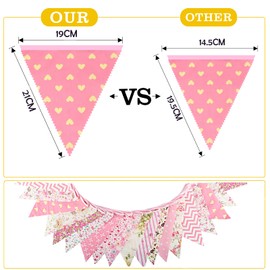 G2PLUS 12M Floral Fabric Bunting Banner,19x21CM Large Reusable Cotton Triangle Flag Garland with 42PCS Decoration Floral Pennants for Garden Tea Wedding Baby Shower Birthday Parties-Pink