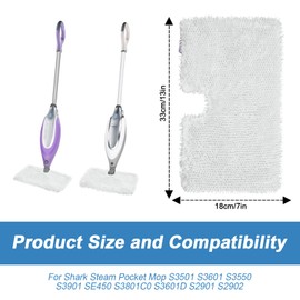 3 Pack Steam Pocket Mop Replacement Pads for Shark S3501 S3601 S3550 S3901 S3801 S2901 S2902 S3501S S3601C SE450 S3901D S3455K,Microfiber Steam Mop Pad Replacement,Reusable Mop Pads for Floor Cleaning