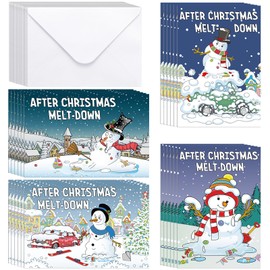 Motiskyy 24 Pcs Funny Melting Snowman Cards Bulk After Christmas Meltdown Cards 4 x 6 Inches Cute New Years Greeting Card Winter Snowman Card Funny Holiday Card for New Year Holiday Supplies, 4 Design