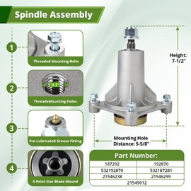 ranwin 42 Inch 46 Inch Deck Spindle Rebuild Kit Fits for Hus qvarna YTH2242 YTH2246 YTH20K46 YTA22V46, Includes (2) Mower Spindles 187292 192870, (2) Pulleys 195945 197473, and (1) Belt 21546607