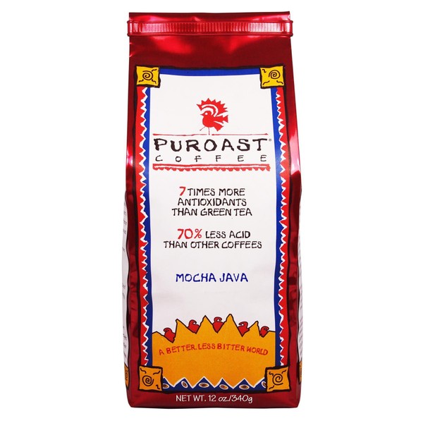 Puroast Coffee Low Acid Whole Bean Coffee, Mocha Java Flavor, High Antioxidant, 12 Ounce Bag (COMINHKG039025)