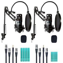 Movo 2-Pack Universal Cardioid Condenser Microphone Kit with Articulating Scissor Arm Mic Stand, Shock Mount and Gooseneck Pop Filter - Home Studio Equipment Set for YouTube, Podcast, Streaming, ASMR