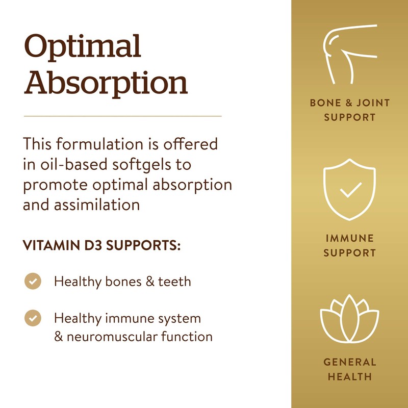 Solgar Vitamin D3 (Cholecalciferol) 125 MCG (5000 IU), 100 Softgels
