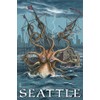 Seattle, Washington, Kraken Attacking Ship (Absorbent Ceramic Coaster, Single, Cork
