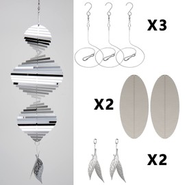 Wind Spinners, 2× 3D Stainless Steel Outdoor Hanging Wind Spinner, 2× Metal Pendants and 3× 360° Rotating Hooks with Wirerope, Reflective Decor for Outside Yard and Garden (2 Pack) (Helix-Like)