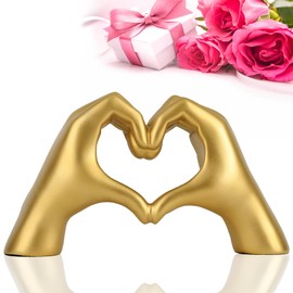 WNWBFM Golden Heart Hands Sculpture,Love Finger Statue Modern Art Statue Home Decoration,Gold Home Decor,Golden Gesture Decoration Elegant Wedding Gift for Love and Anniversaries (Golden B)