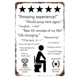 Amazing Toilet Vintage Metal Signs Funny Bathroom Decor For Bar Cafe Pub Home - Would Poop Here Again - Toilet Contest Wall Decoration 11.8 x 7.8 inches