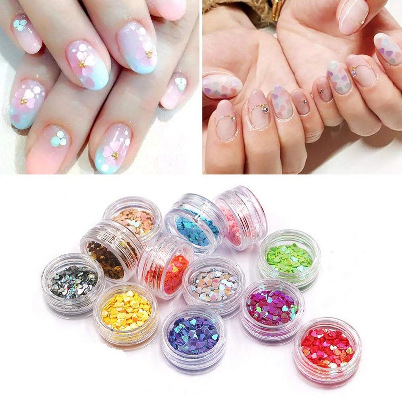 YesLady Nail Art Charms Sequins Heart Flash Nail Face Eyeliner