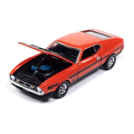 Round 2 1971 Boss 351 Calypso Coral Orange with Black Hood and Stripes Limited Edition to 2496 Pieces Worldwide Premium Series 1/64 Diecast Model Car by Auto World AWSP159