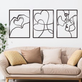 KOYILTD 3 Pcs Metal Minimalist Wall Art Love Wall Decor Metal Line Wall Art Bedroom Decor for Couples Love Decoration for Bedroom Living Room Bathroom Valentine's Day Decoration (Black)
