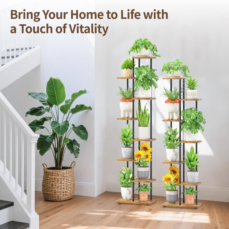 LASZOLA Black 7 Tiered Wood Plant Stand Indoor for Larger