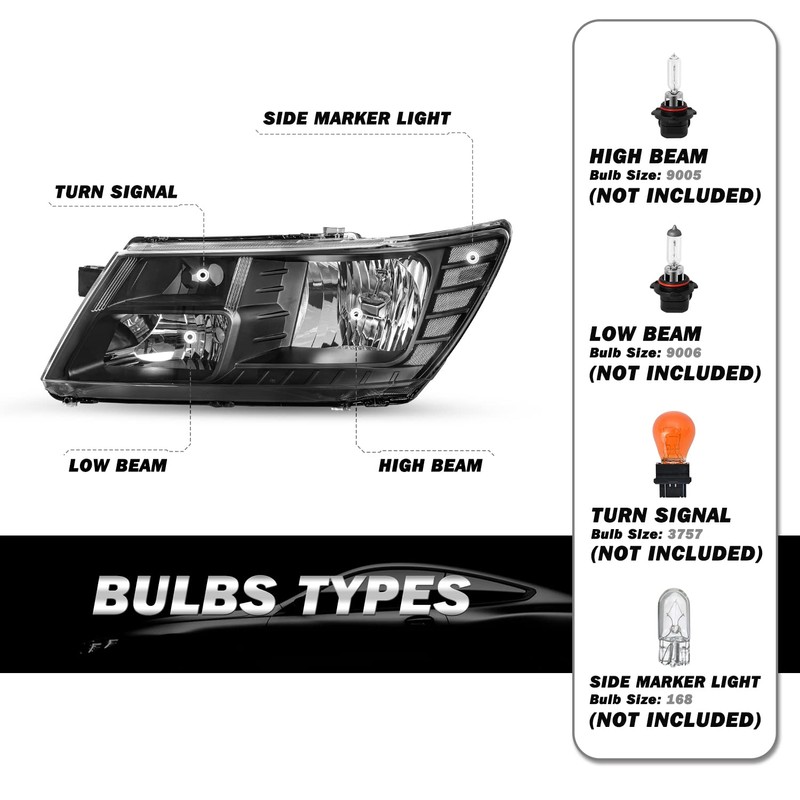 SOCKIR Headlight Assembly Set Fits for 2009-2020 Dodge Journey OE