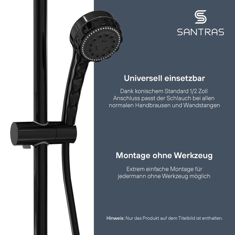 SANTRAS® Premium Shower Hose Black 1.50 m with Flow Limiter