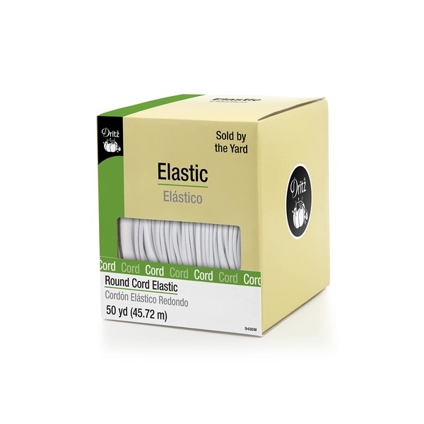 Dritz 9486W Round Cord Elastic, White, 50-Yard