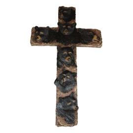 Ebros Gift 14" Tall Rustic Western Forest Black Bears Faux Wood Wall Cross Decor Hanging Sculpture Catholic Christian Inspired Country Bear Cubs Cabin Lodge Accent Decorative Crosses