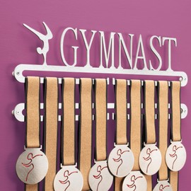 Gymnastikerin Medaillenaufhänger - Gymnastik Medaillen Display Gebürsteter Edelstahl - Turner Medaillenhaken - Gymnastic Medal display Double hanger, Gymnast Medal Holder, Brushed Stainless Rack medal