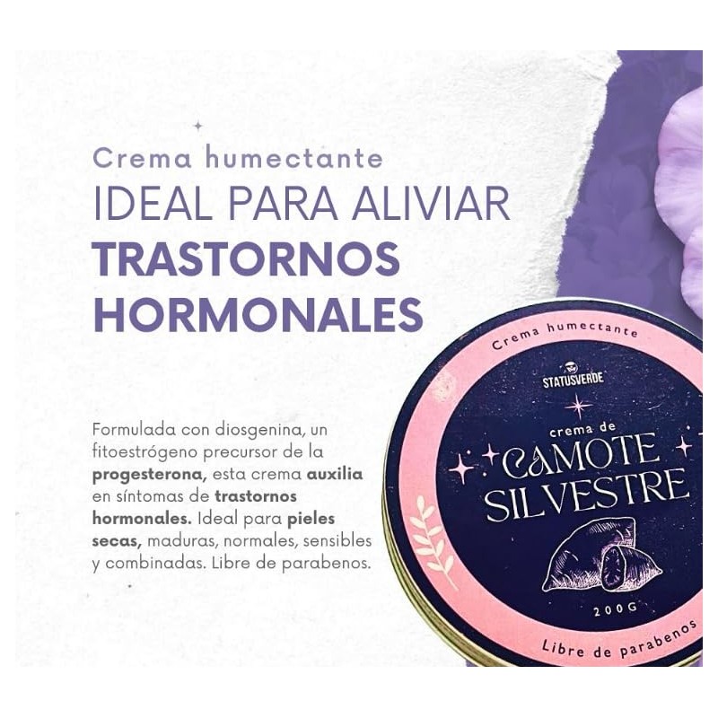 Crema Corporal Camote Silvestre Alivio Menopausia Síndrome Premenstrual Cuidado Hormonal